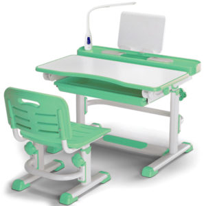 Комплект Стол и стул + лампа, цвет белый/зеленый